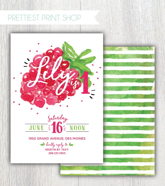 Printable raspberry invitation - Raspberry first birthday - Berry Sweet Celebration - Watercolor - Baby Shower - Summer party - Customizable Il_570xn