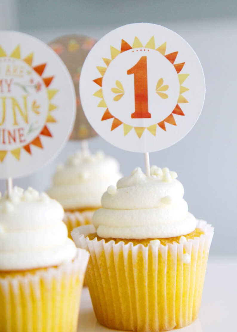 You are my Sunshine cupcake toppers Sunshine lemonade summer first birthday Bridal Baby shower party circles Customizable image 3