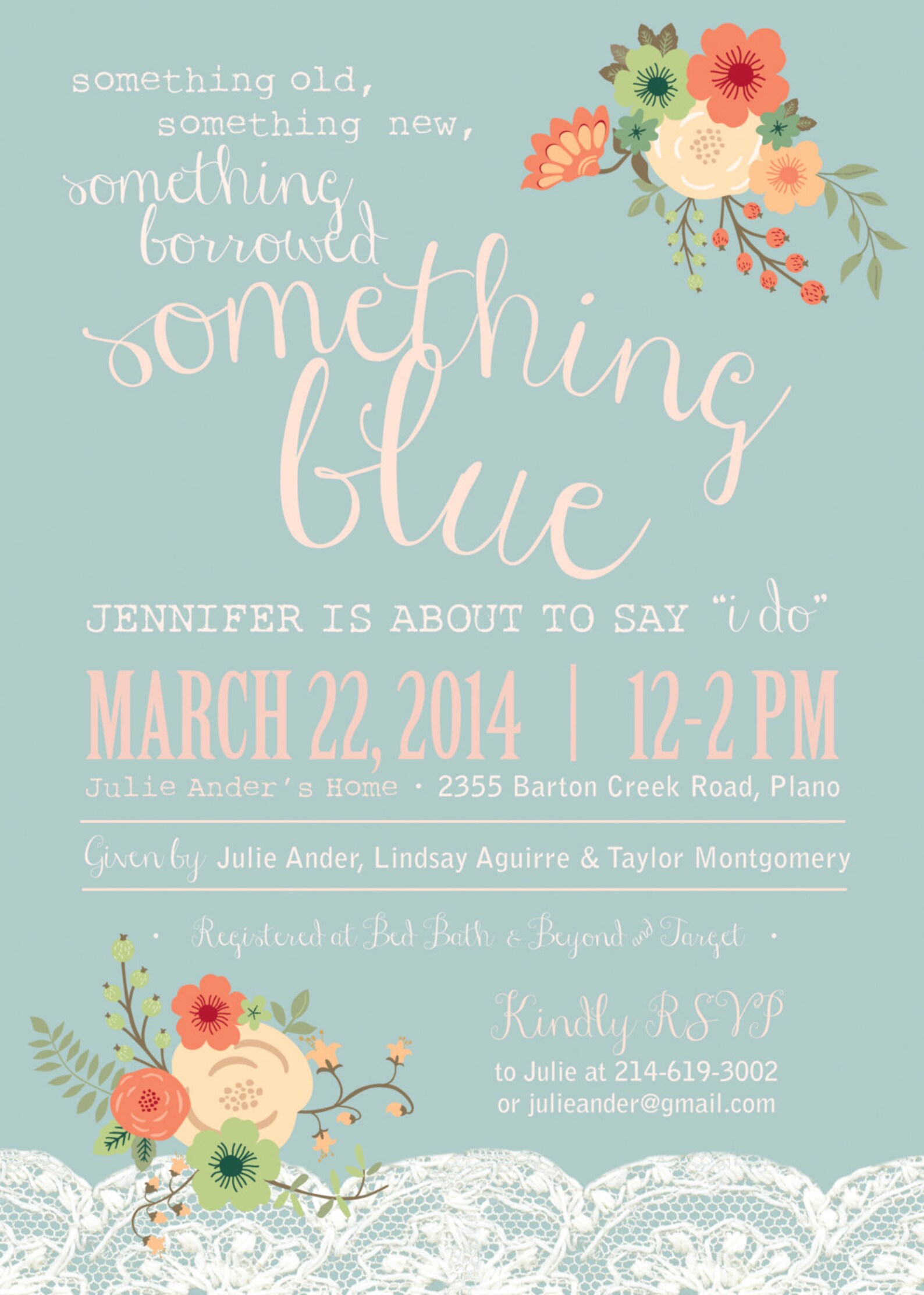 Printable Bridal Shower Invitation Something Blue Floral Etsy