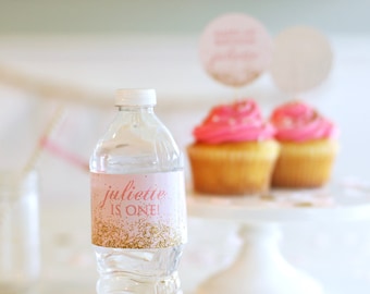 Printable water bottle labels - Pink and gold glitter party - She leaves a little sparkle - Confetti party -  Girls birthday party - Shower