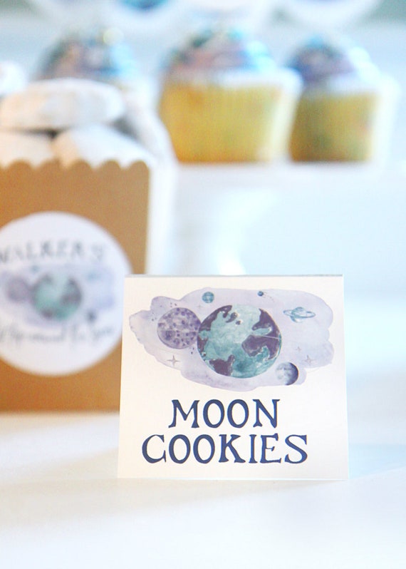 Printable outer space birthday party food labels - First trip around the sun - Food tents - Buffet cards - Planets Earth - Customizable Il_570xn