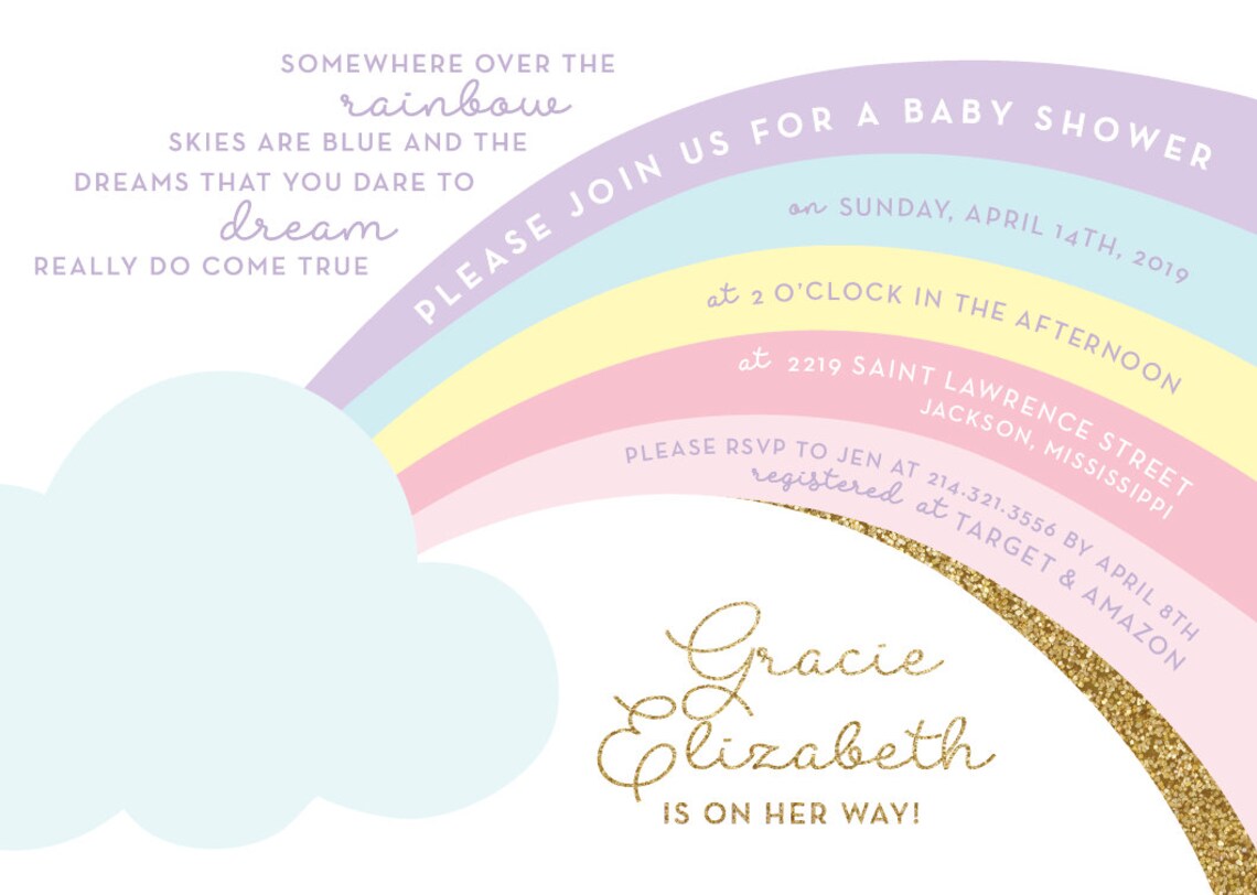 Printable Rainbow Baby Shower Invitation Pastel Rainbow - Etsy