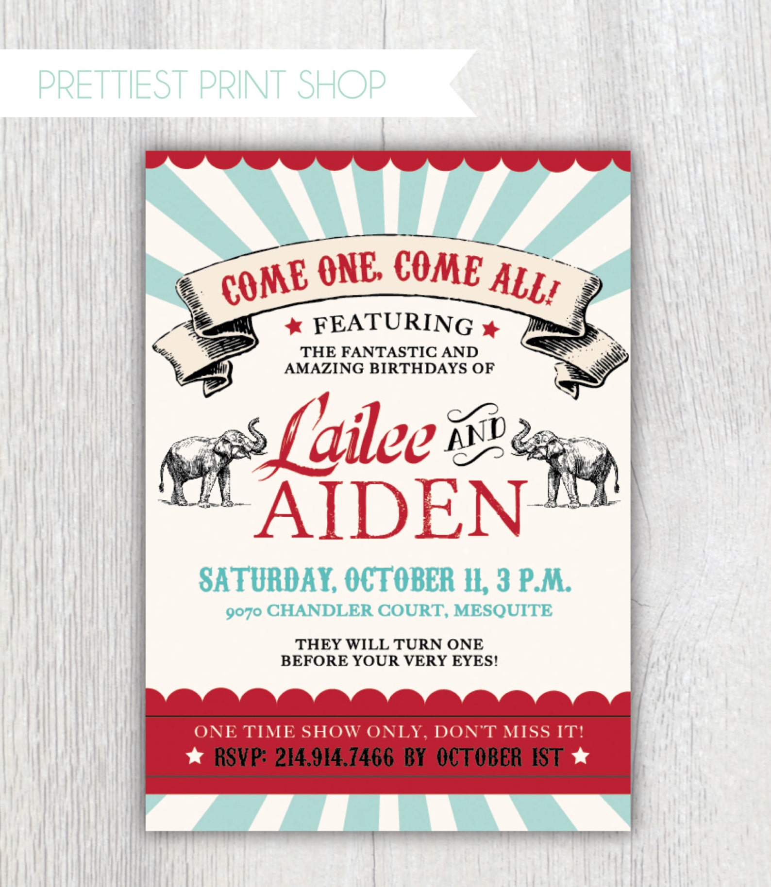 Printable Circus Invitation Vintage Circus Joint Birthday Etsy