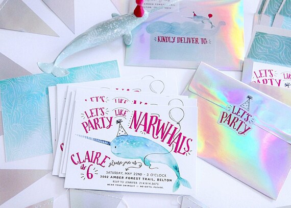 Narwhal invitation - Let's Party Like Narwhals - Narwhal birthday party - Unicorn of the sea - Nautical ocean - Party Animals - Customizable Il_570xn