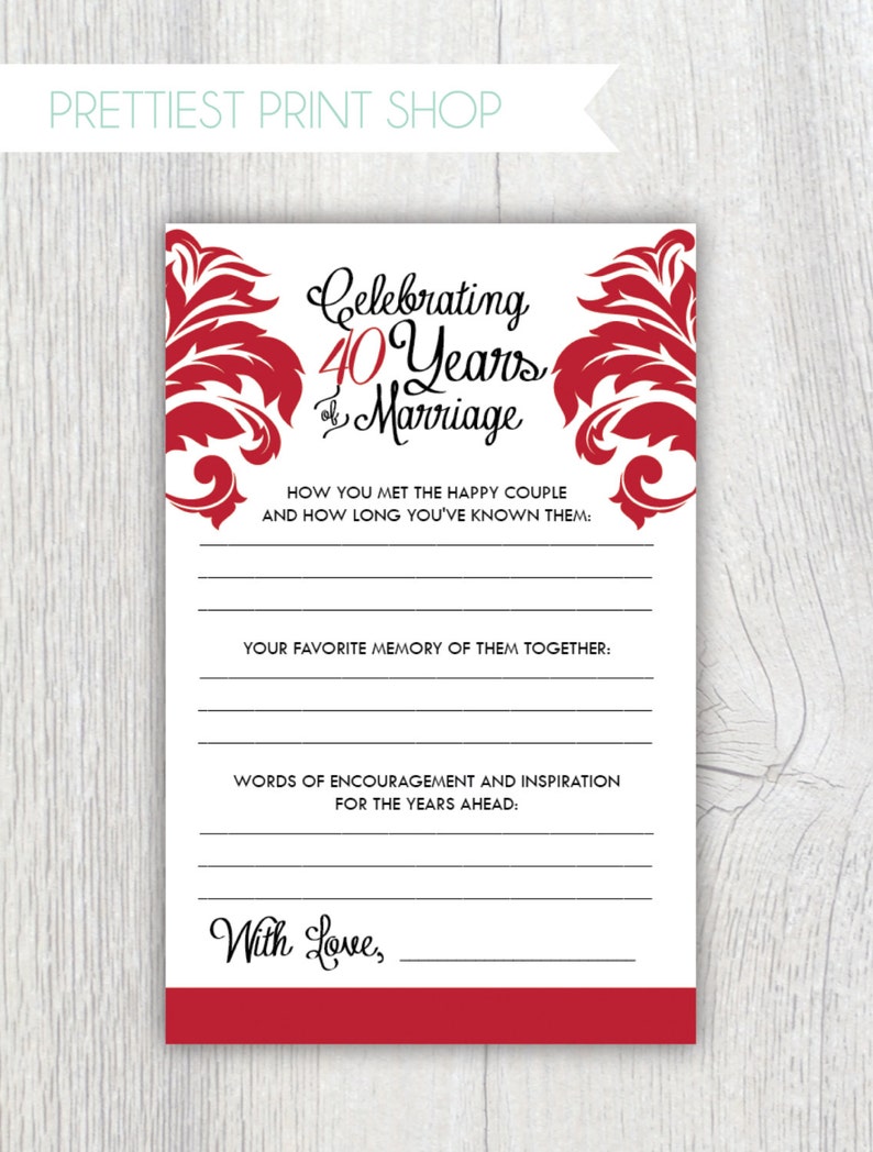 Printable anniversary party sheets 1 year warranty 40th - Damask safety