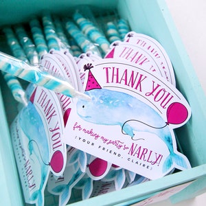 Narwhal Horn party favor tags - Party Like a Narwhal - Thank you for making my party narly - Party animals  - Customizable - Printable