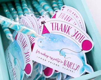 Narwhal Horn party favor tags - Party Like a Narwhal - Thank you for making my party narly - Party animals  - Customizable - Printable