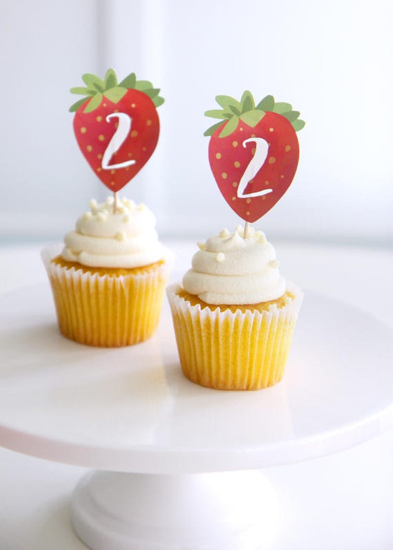 Strawberry cut out cupcake toppers - Berry sweet party - Strawberry baby shower - Strawberry birthday party - Customizable - Printable Il_570xn