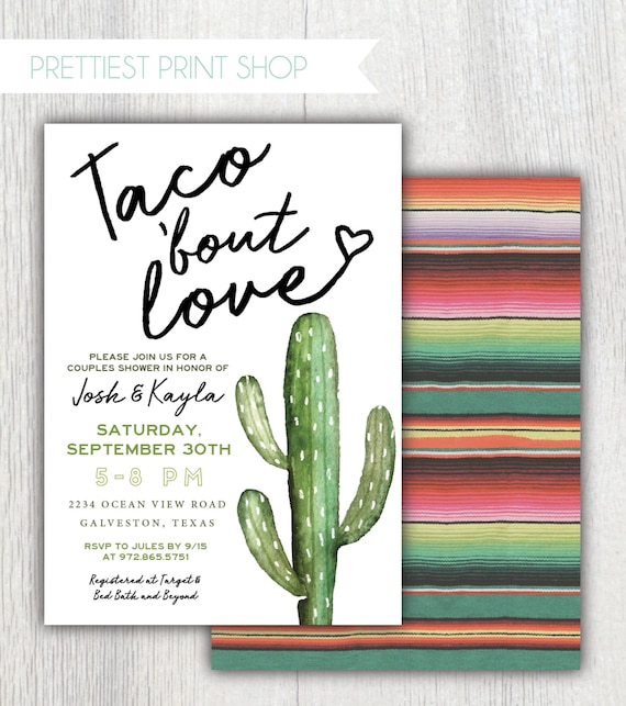 Taco Bout Love couples shower invitation - Serape and Cactus - Taco Party - Cinco De Mayo - Southwestern - Fiesta - Customizable Il_570xn