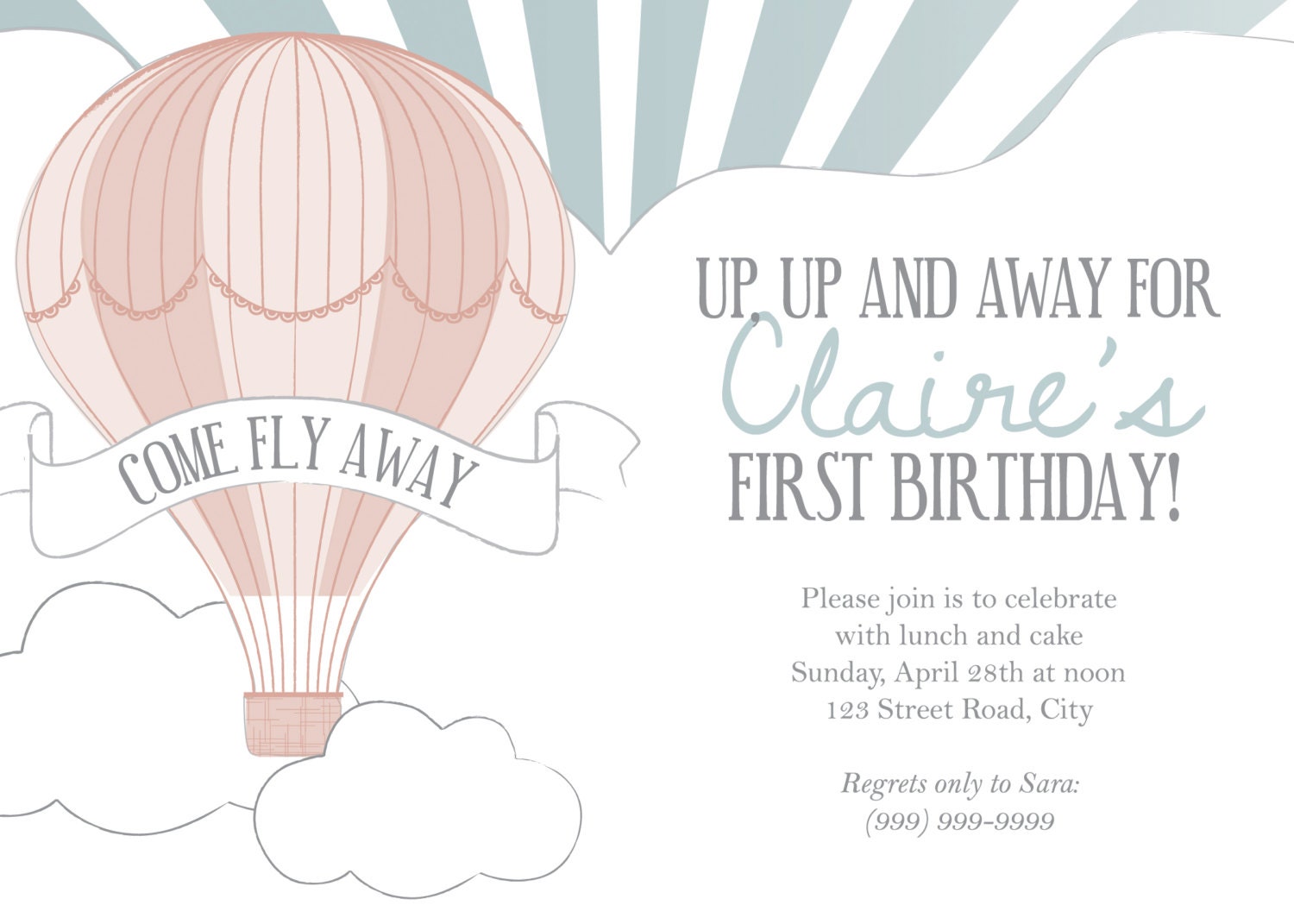 Printable Invitation Hot Air Balloon Invitation style 2 Etsy