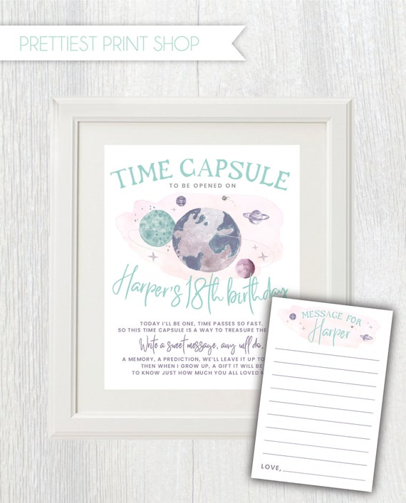 Printable Time Capsule party sign and notecards - First Trip Around the Sun Outer Space Birthday - Moon stars planets - Time capsule cards Il_570xn