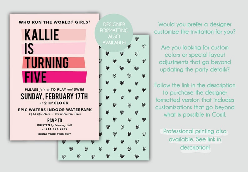 EDITABLE TEMPLATE Girl Power birthday invitation Who Run the World Girls Girl empowerment party Strong girls birthday Pink Mint image 2