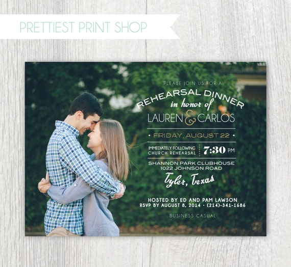 Printable wedding rehearsal dinner invitation with photo - Gold glitter lettering - Customizable Il_570xn