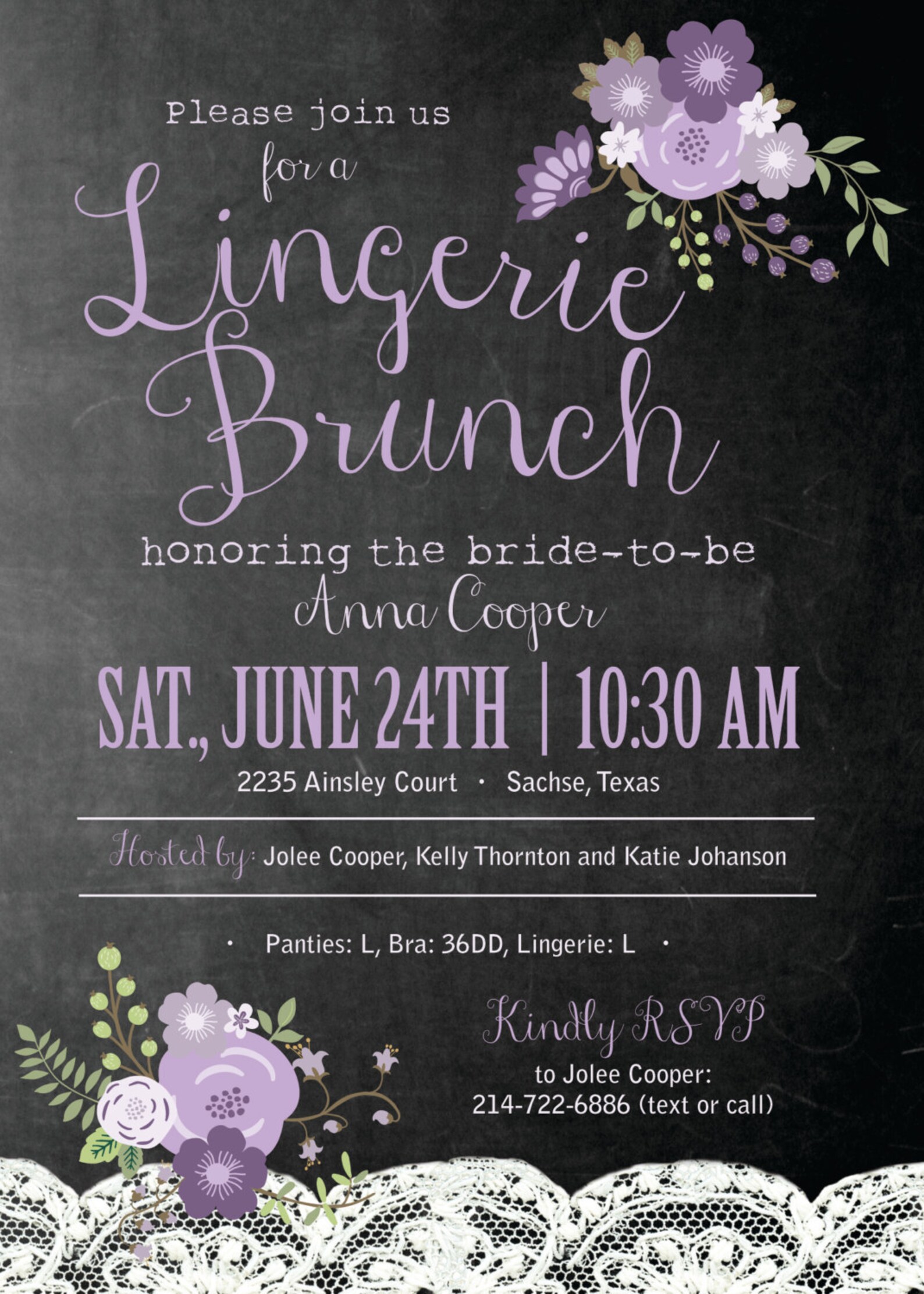 Printable Lingerie Bridal Shower Invitation Chalkboard | Etsy
