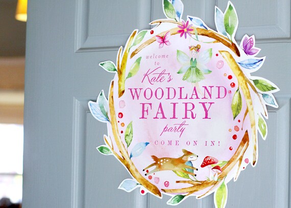 Printable woodland fairy party welcome sign - Fairy sign - Enchanted Forest birthday party sign - Toadstool - Deer - Fairies - Customizable Il_570xn