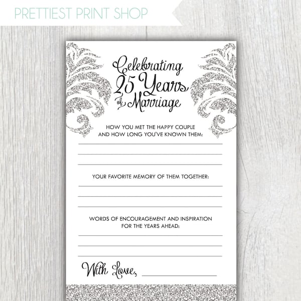 Printable 25th Anniversary Cards - Etsy