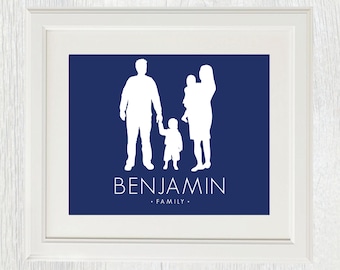 Printable Family Silhouette Print - Fathers Day gift - Children silhouettes - Couple silhouettes - Family - Christmas gift - Customizable