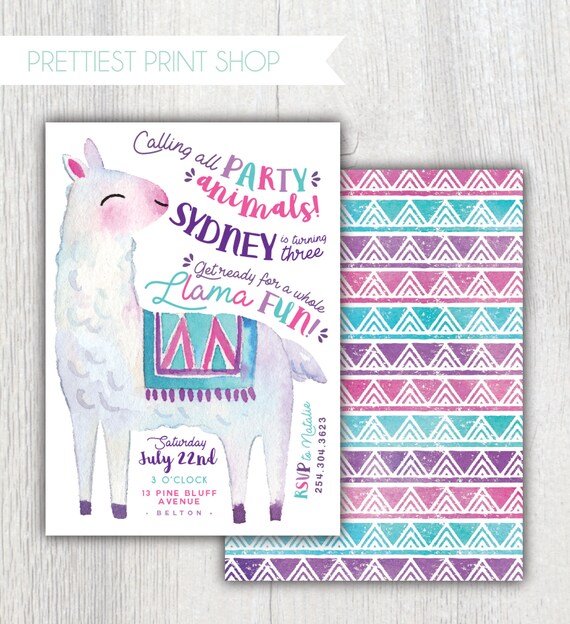 Printable Llama birthday invitation - A whole llama fun - Llama party - Calling all party animals - Llama First birthday - Customizable Il_570xn