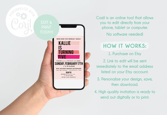EDITABLE TEMPLATE - Girl Power birthday invitation - Who Run the World? Girls! - Girl empowerment party - Strong girls birthday - Pink Mint Il_570xn