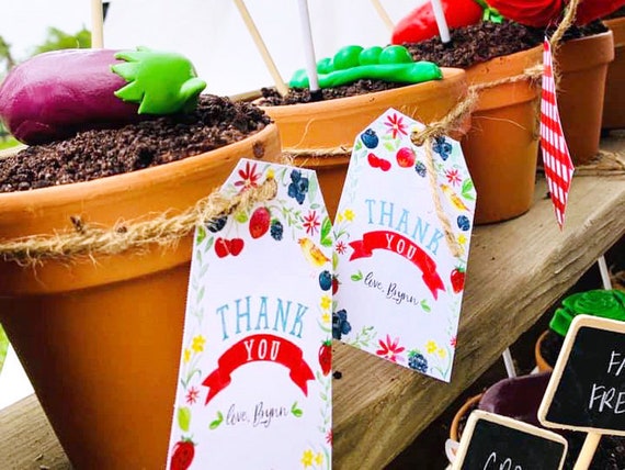 Farmers Market favor tags - Picnic birthday party flags - Flower pot tags - Farmers market birthday - Berries - Printable thank you tag Il_570xn