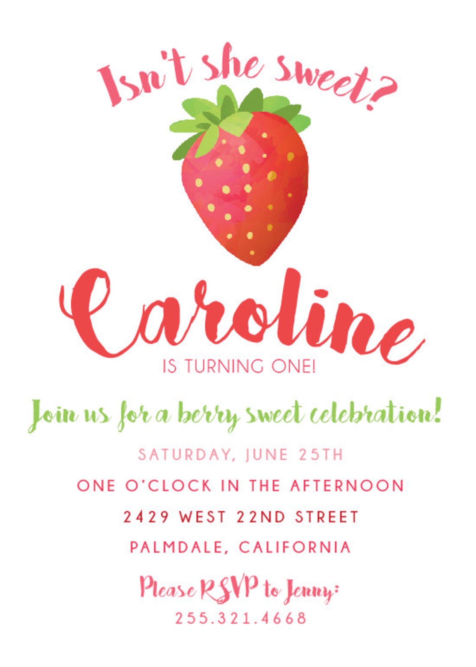 Printable Strawberry Invitation Strawberry First Birthday Etsy
