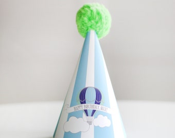 Printable hot air balloon party hat - Hot air balloon party - Child's party - Baby shower - Customizable