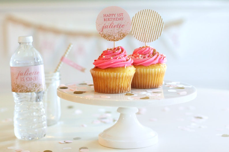 Printable Cupcake Toppers Pink and Gold Glitter Party - Etsy