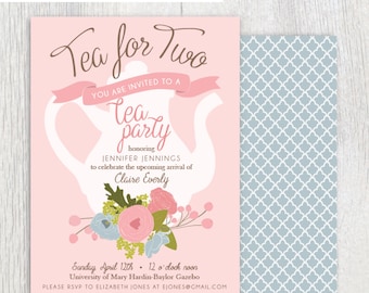 Printable tea party baby shower invitation - Tea pot - Floral - Tea for two - 2nd birthday invitation - Girl birthday party - Customizable