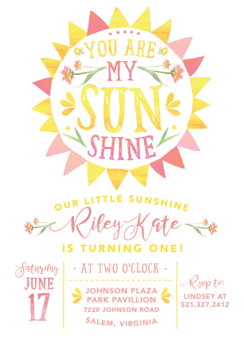 Printable You are my Sunshine invitation Sunshine and lemonade summer birthday First birthday Bridal shower Baby shower Customizable image 4