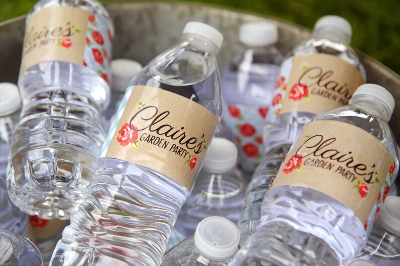 Printable Garden Party water bottle labels Picnic party Etsy