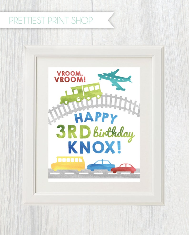 Printable transportation birthday party sign Welcome Planes, trains and automobiles Boy birthday Car birthday party Customizable image 1