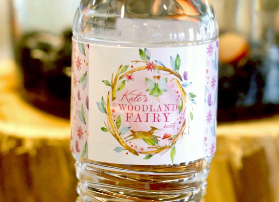 Woodland fairy water bottle labels - Enchanted Forest birthday party - Toadstool Deer Fairies - Pixie Fairy party - Customizable - Printable Il_570xn