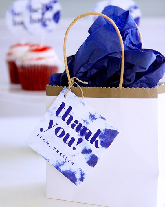 Tie Dye party favor tags - Watercolor Indigo Shibori - Modern boho - Baby shower party decor - Party tags - Thank you tag - Customizable Il_570xn