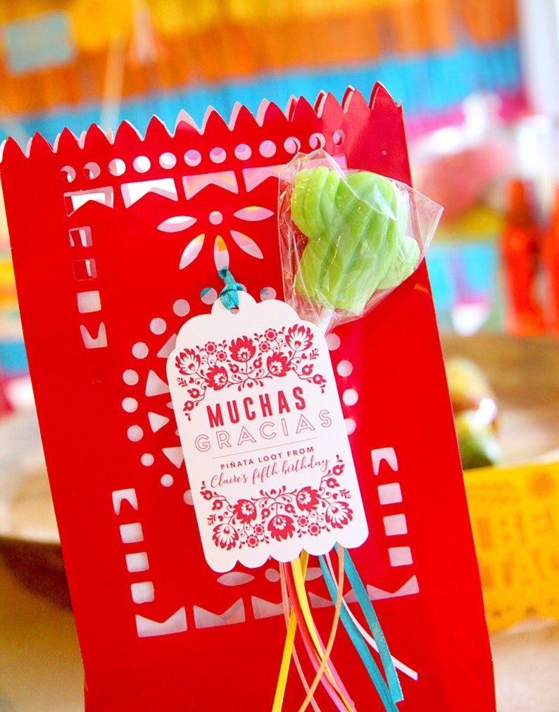 Fiesta favor tags Pink Cinco de Mayo party favor tags Mexican floral pattern Taco party Baby shower Bridal Shower Customizable image 3