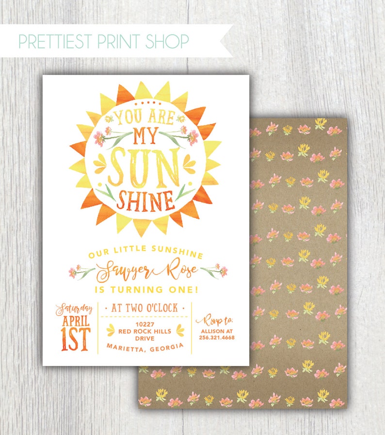 Printable You are my Sunshine invitation Sunshine and lemonade summer birthday First birthday Bridal shower Baby shower Customizable image 1