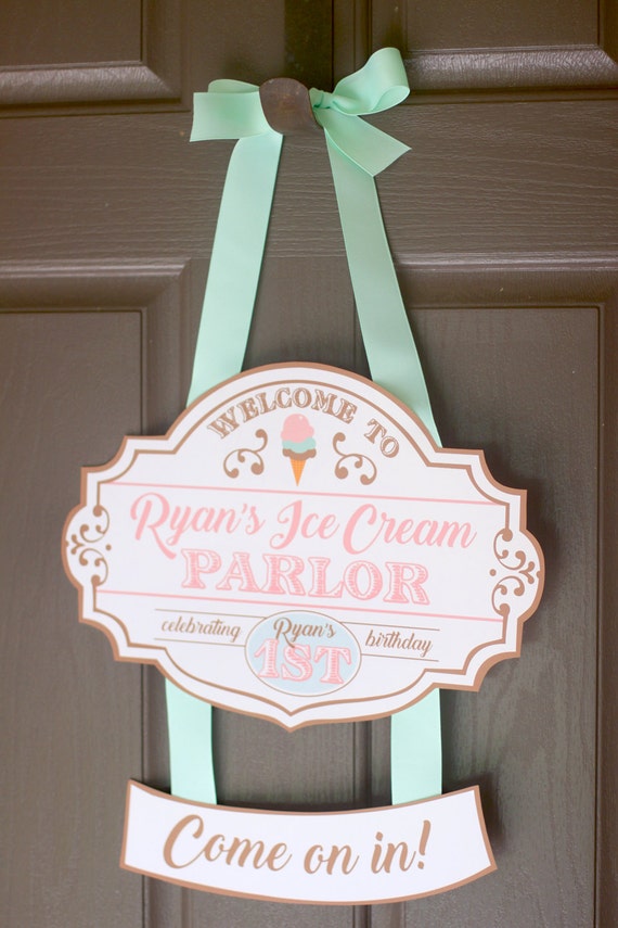 Ice cream parlor welcome sign - Ice cream first birthday party - Ice Cream shop - Sweet Shoppe - Ice cream social - Pink mint - Customizable Il_570xn