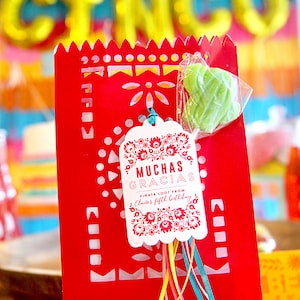 Fiesta favor tags - Pink Cinco de Mayo party favor tags - Mexican floral pattern - Taco party - Baby shower - Bridal Shower - Customizable