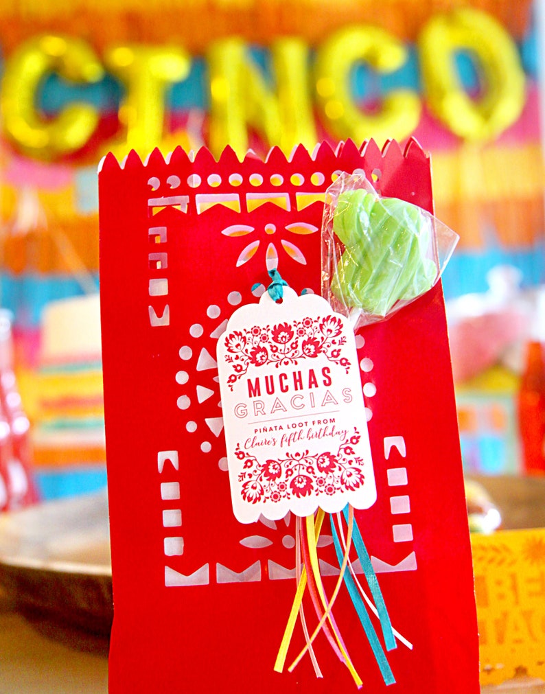 Fiesta favor tags Pink Cinco de Mayo party favor tags Mexican floral pattern Taco party Baby shower Bridal Shower Customizable image 1