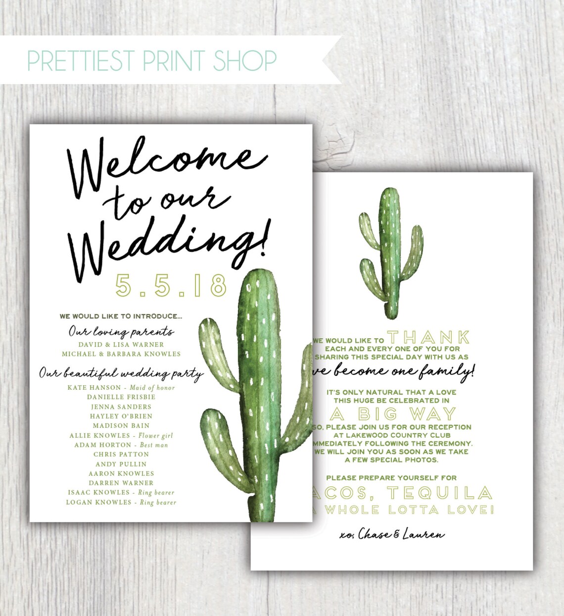 Printable Cactus Wedding Program Serape and Cactus Taco | Etsy