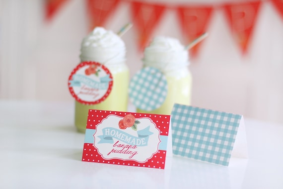 Printable Picnic party food labels - Party favor labels - Food tents - Buffet cards - Gingham Polka dot - Birthday - Shower - Customizable Il_570xn