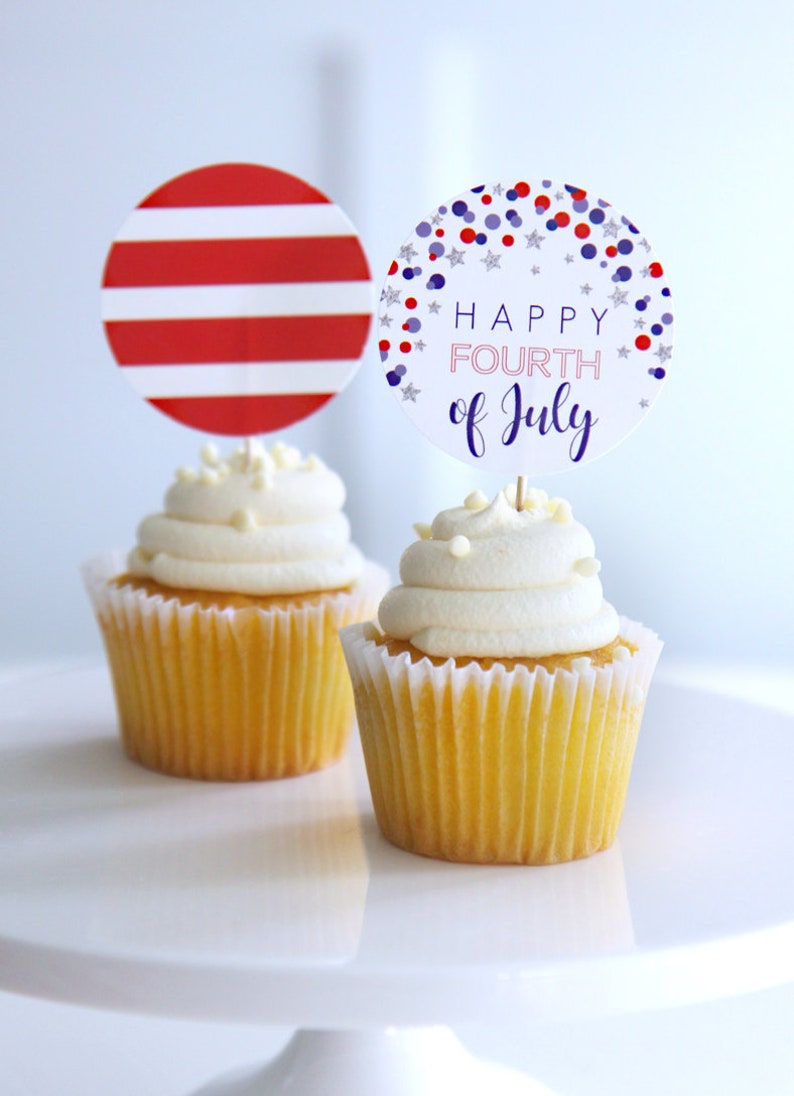 Printable Fourth of July cupcake toppers Party circles Etsy