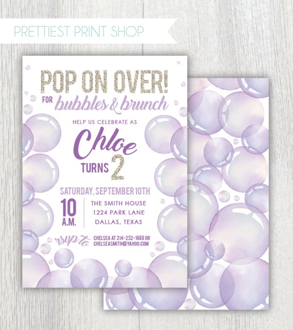 Printable bubbles birthday invitation - Bubbles and Brunch - Pop on over - First birthday party - Watercolor - Bubble party - 2nd birthday Il_570xn