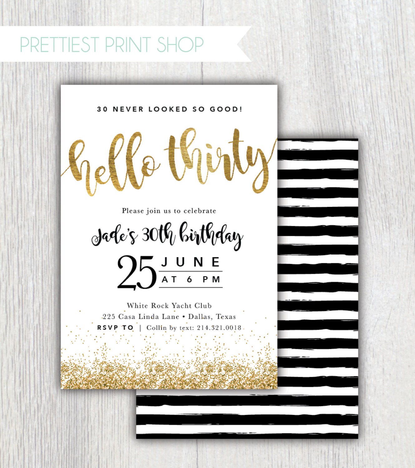 Printable Hello Thirty 30th birthday invitation Gold glitter | Etsy