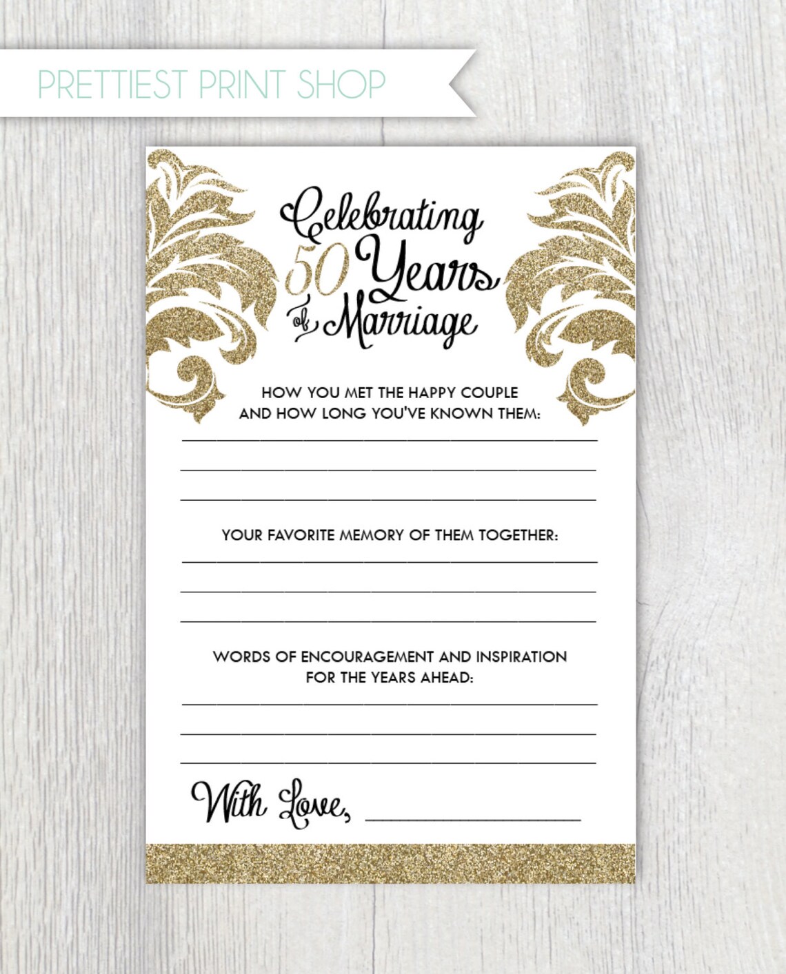 Printable anniversary party sheets Damask 50th anniversary | Etsy