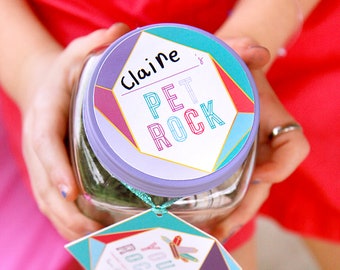 Pet Rock jar stickers - 3 inch round - She's a Gem birthday - Gemstone Rockin Modern Geometric Geology Jewel - Rock Party