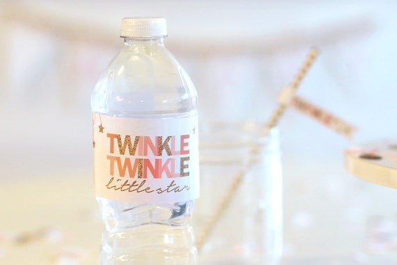 Printable water bottle labels - Twinkle Twinkle Little Star - Pink and gold - Birthday party - Shower Il_570xn