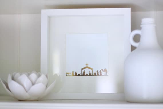 Printable Christmas wall art - Gold foil effect nativity scene - Nativity silhouette - Holiday decor - Minimalist Christmas - Customizable Il_570xn