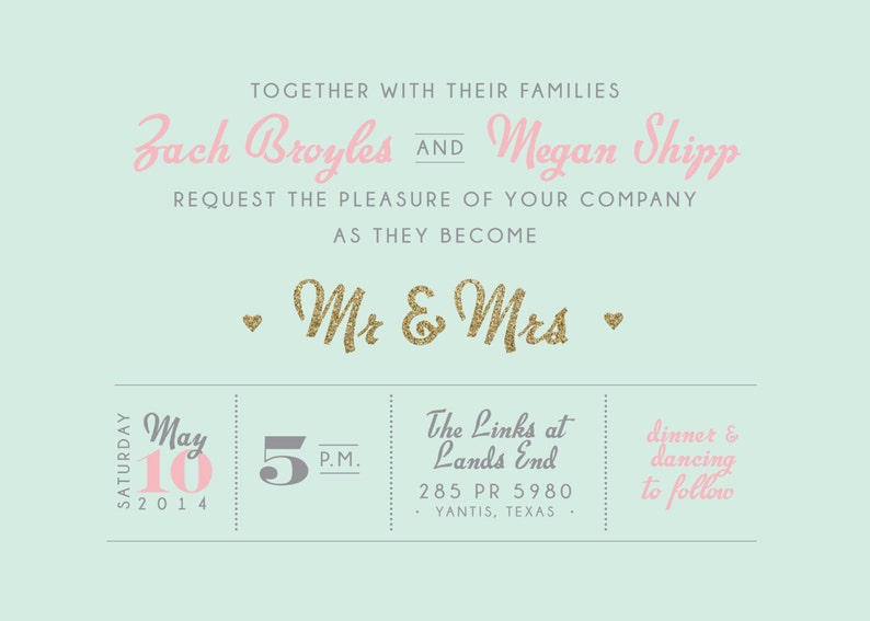 Printable Wedding Invitation With Photo Gold Lettering Etsy