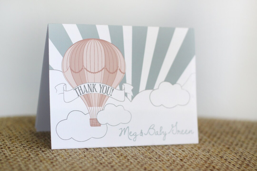 Printable Thank You Card Hot Air Balloon Party First - Etsy