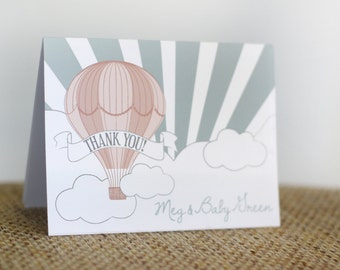 Printable thank you card - Hot air balloon party - First birthday - Child's party - Baby shower - Customizable